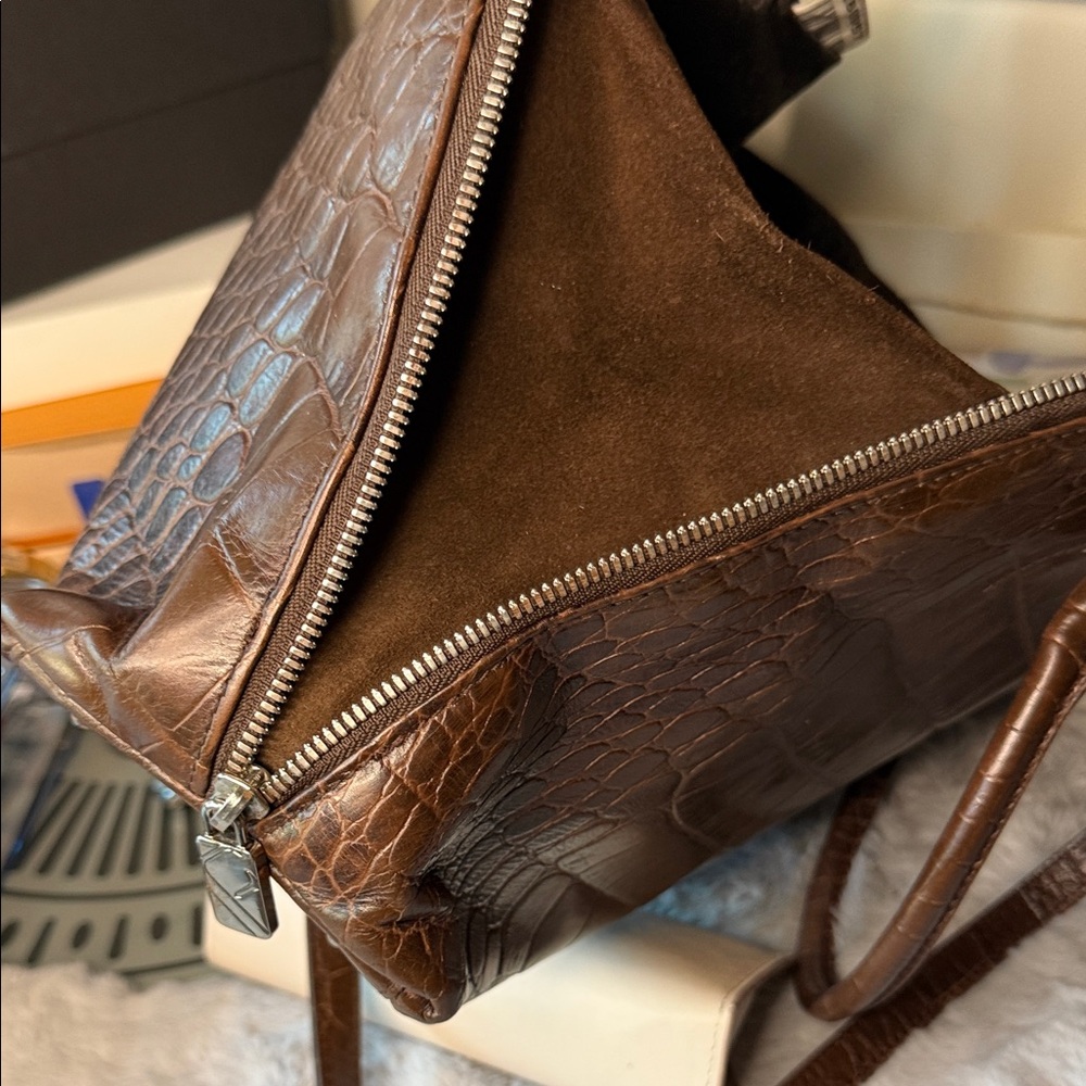 Furla Dark Brown Crocodile-Embossed Shoulder Bag - Picture 8 of 10